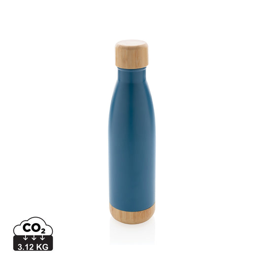 Vacuum stainless steel bottle with bamboo lid and bottom - Custom Wood Designs