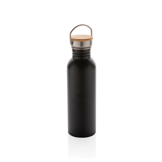 Modern stainless steel bottle with bamboo lid - Custom Wood Designs