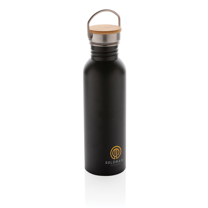 Load image into Gallery viewer, Modern stainless steel bottle with bamboo lid - Custom Wood Designs
