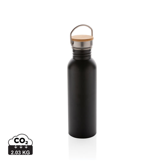Modern stainless steel bottle with bamboo lid - Custom Wood Designs