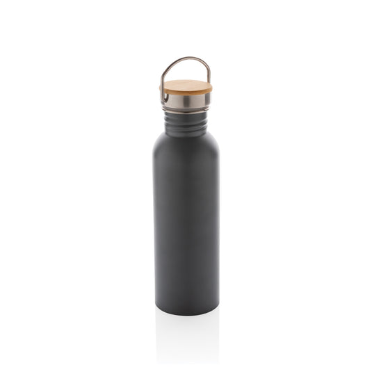 Modern stainless steel bottle with bamboo lid - Custom Wood Designs