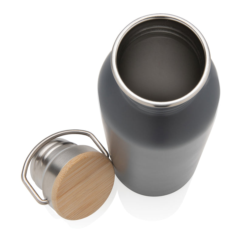Load image into Gallery viewer, Modern stainless steel bottle with bamboo lid - Custom Wood Designs
