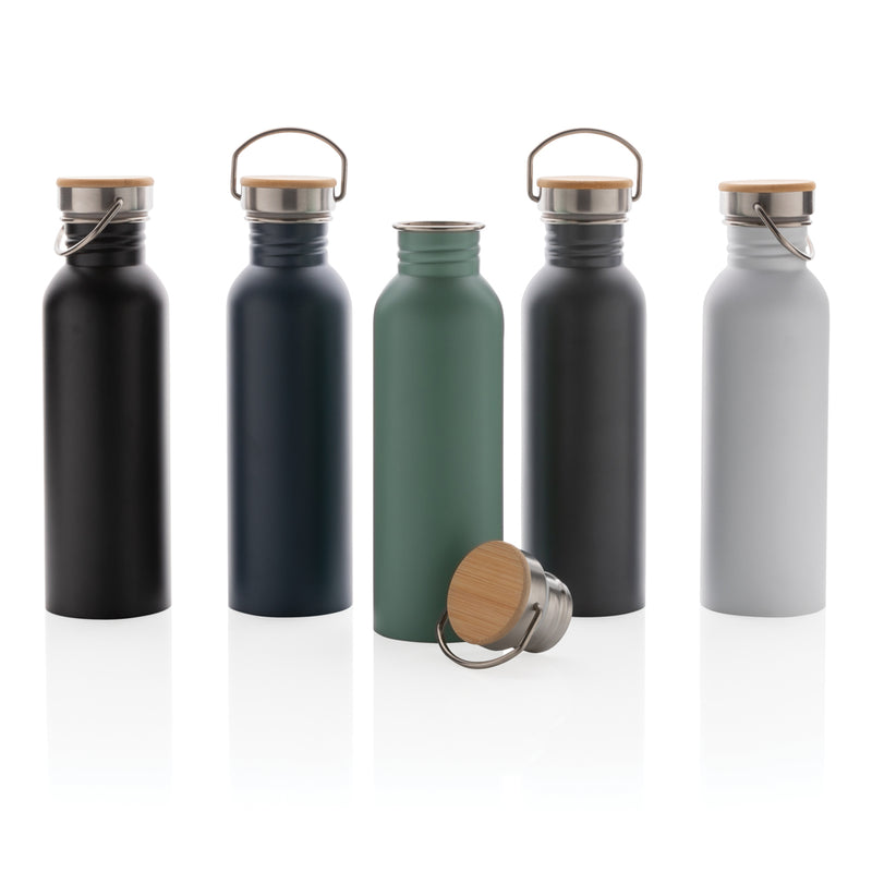 Load image into Gallery viewer, Modern stainless steel bottle with bamboo lid - Custom Wood Designs
