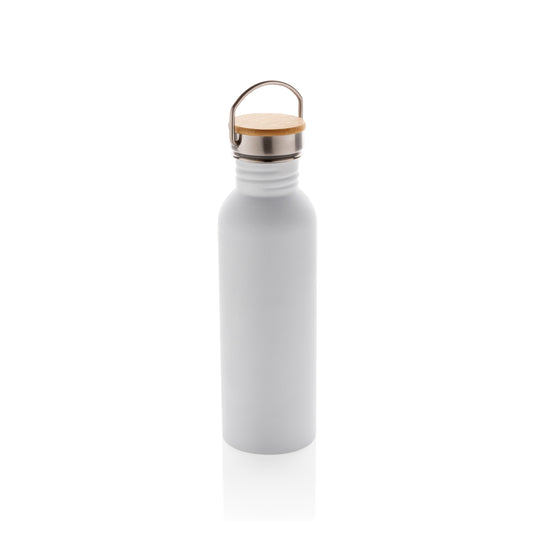 Modern stainless steel bottle with bamboo lid - Custom Wood Designs