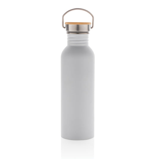 Modern stainless steel bottle with bamboo lid - Custom Wood Designs