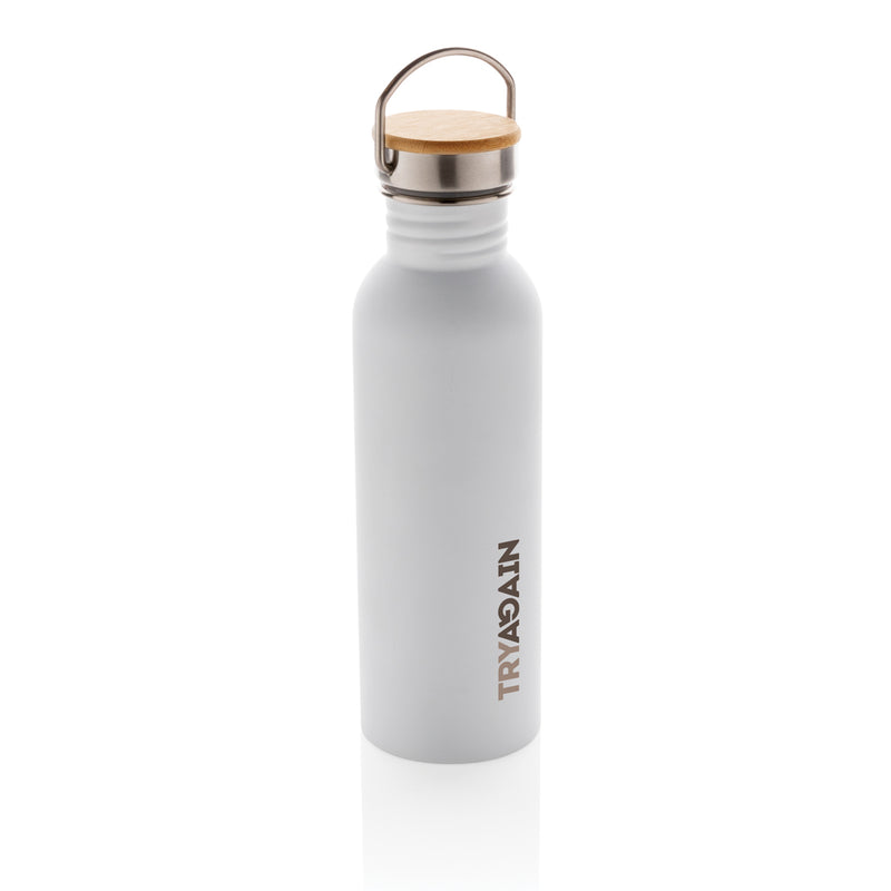 Load image into Gallery viewer, Modern stainless steel bottle with bamboo lid - Custom Wood Designs
