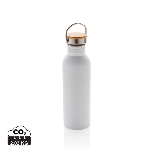 Modern stainless steel bottle with bamboo lid - Custom Wood Designs