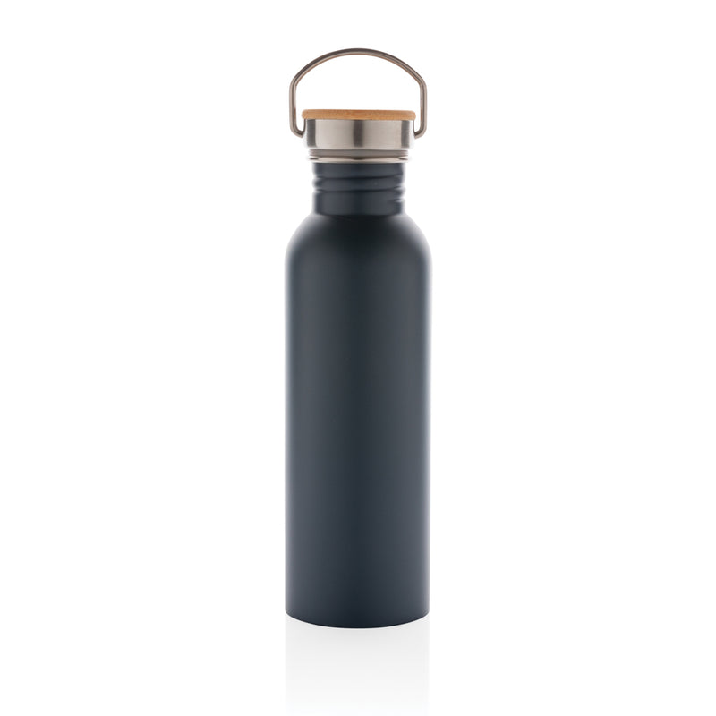 Load image into Gallery viewer, Modern stainless steel bottle with bamboo lid - Custom Wood Designs
