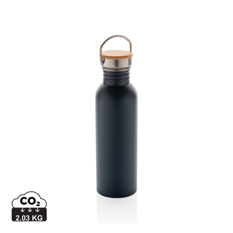 Load image into Gallery viewer, Modern stainless steel bottle with bamboo lid - Custom Wood Designs

