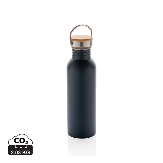 Modern stainless steel bottle with bamboo lid - Custom Wood Designs