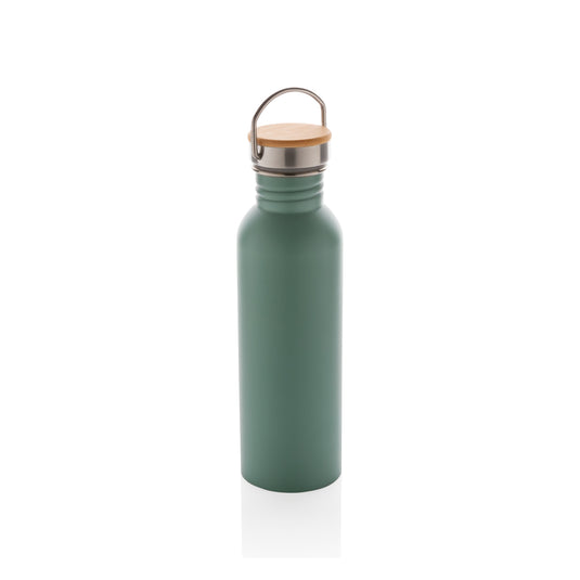 Modern stainless steel bottle with bamboo lid - Custom Wood Designs