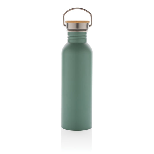 Modern stainless steel bottle with bamboo lid - Custom Wood Designs