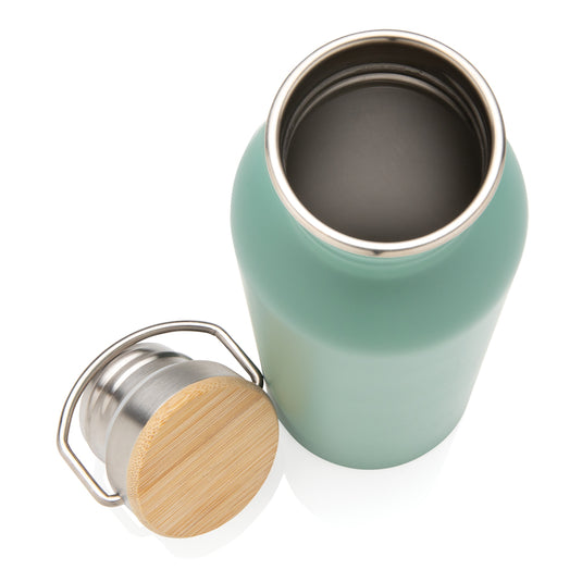 Modern stainless steel bottle with bamboo lid - Custom Wood Designs