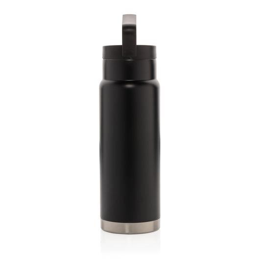 Leakproof vacuum on-the-go bottle with handle from XD Collection, showing durable drinkware with a secure lid and ergonomic handle.