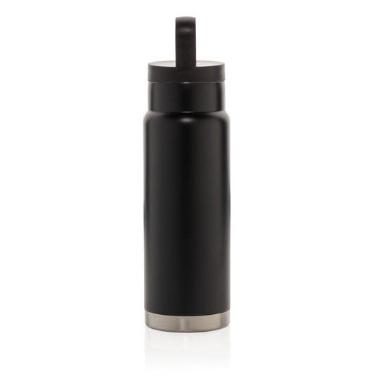 Leakproof vacuum on-the-go bottle with handle, XD Collection drinkware, showing sleek design and secure lid for portable hydration.