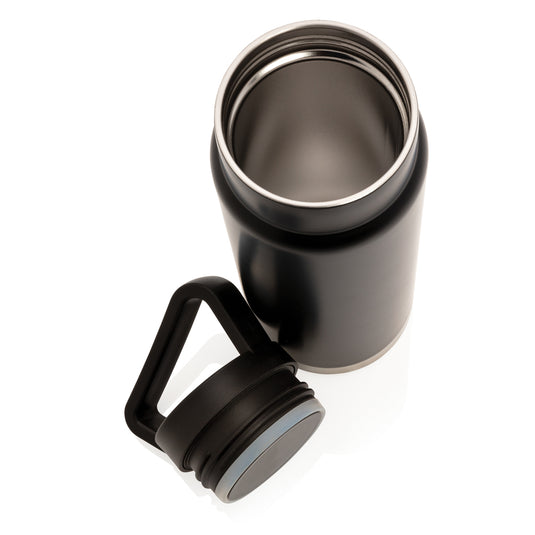 XD Collection leakproof vacuum on-the-go bottle with handle, showcasing durable drinkware design with secure lid and ergonomic grip.