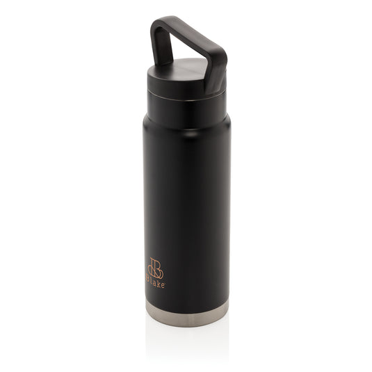 Leakproof vacuum on-the-go drinkware bottle with handle from XD Collection, featuring a sleek design and secure lid.