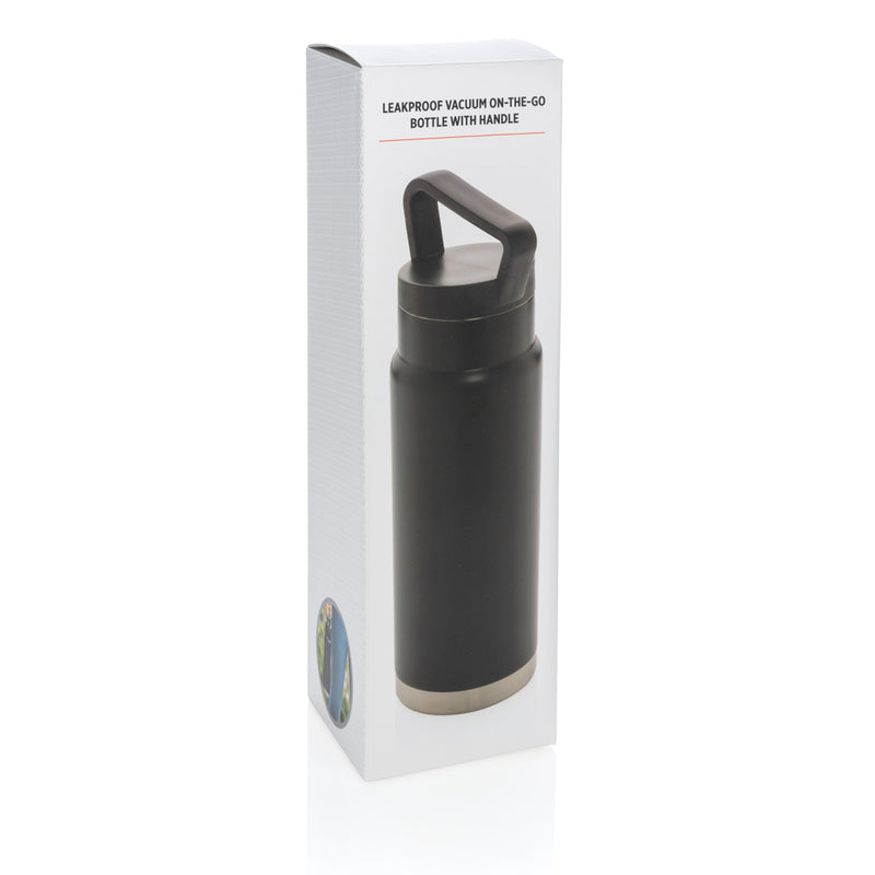Load image into Gallery viewer, Leakproof vacuum on-the-go bottle with handle from XD Collection, showing sleek drinkware designed for travel and hydration.
