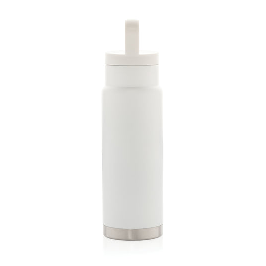 Leakproof vacuum on-the-go bottle with handle from XD Collection, showcasing durable drinkware with secure lid and ergonomic design.
