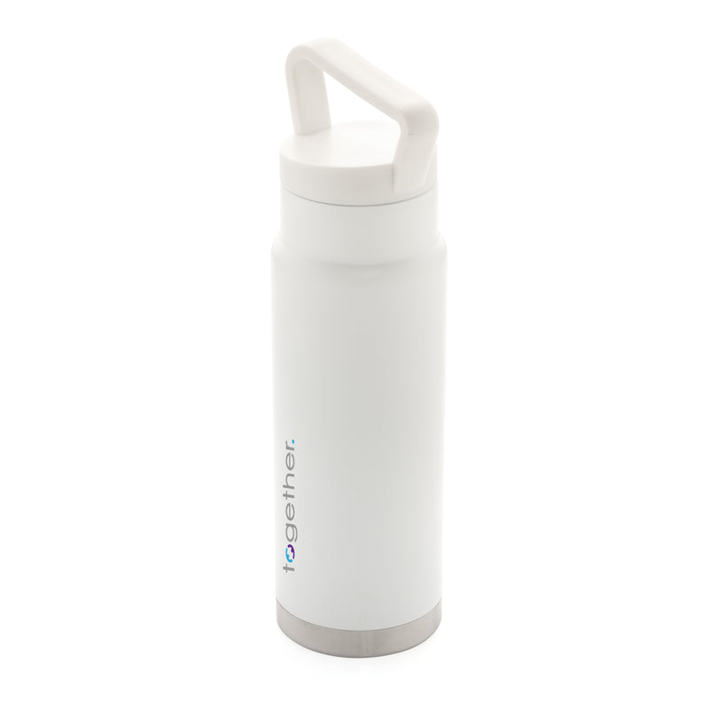 Load image into Gallery viewer, Leakproof vacuum on-the-go bottle with handle by XD Collection, durable drinkware for hot and cold beverages on the move.
