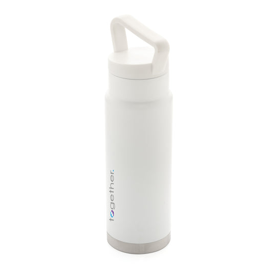 Leakproof vacuum on-the-go bottle with handle by XD Collection, durable drinkware for hot and cold beverages on the move.