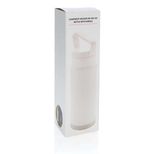 XD Collection leakproof vacuum on-the-go bottle with handle, portable drinkware for hot or cold beverages.
