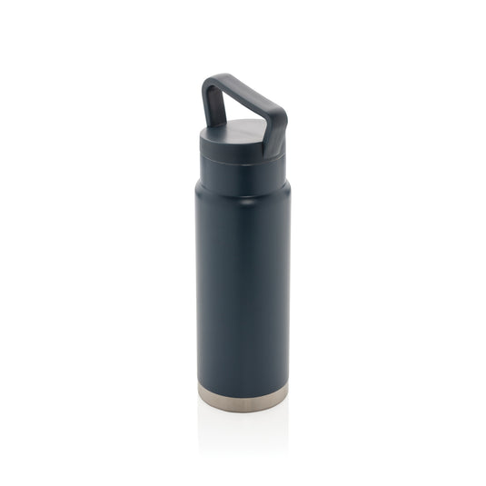 Leakproof vacuum on-the-go water bottle with handle from XD Collection, designed for easy drinking and portability.