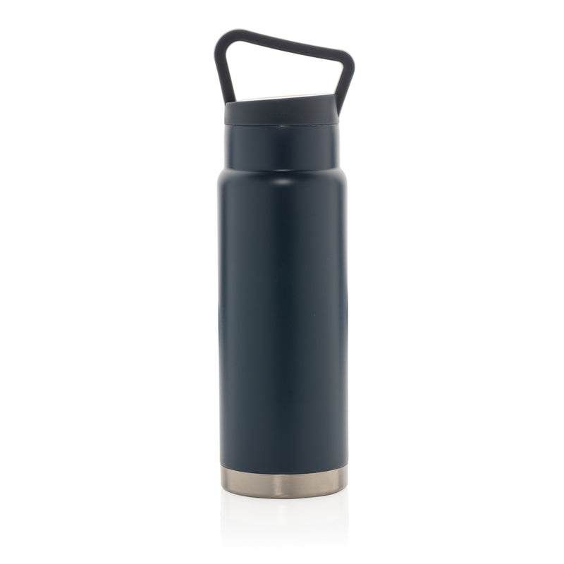 Load image into Gallery viewer, Leakproof vacuum on-the-go bottle with handle from XD Collection, featuring sleek drinkware design and secure lid for portable hydration.
