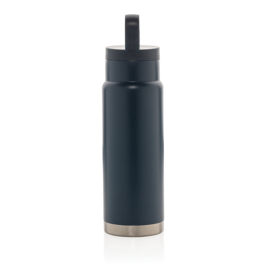 Leakproof vacuum drinkware bottle with handle from XD Collection, designed for on-the-go hydration.