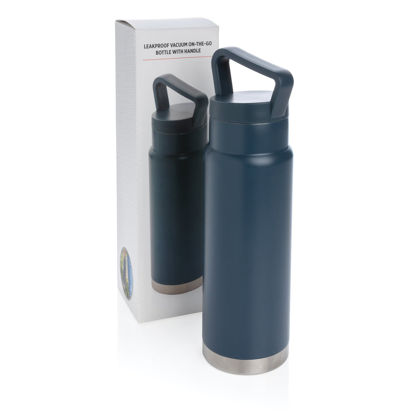 Load image into Gallery viewer, Leakproof vacuum on-the-go bottle with handle from XD Collection, showcasing durable drinkware with secure lid and ergonomic design.
