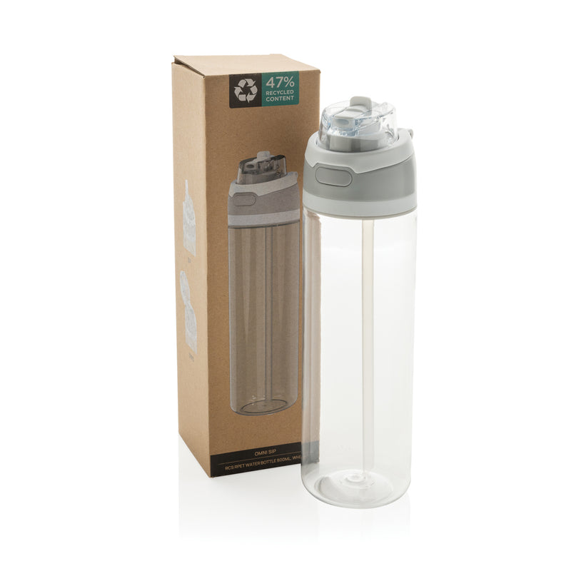 Load image into Gallery viewer, XD Collection Omni Sip RCS RPET water bottle 800ML in clear plastic with a screw-on lid and ergonomic design for hydration.
