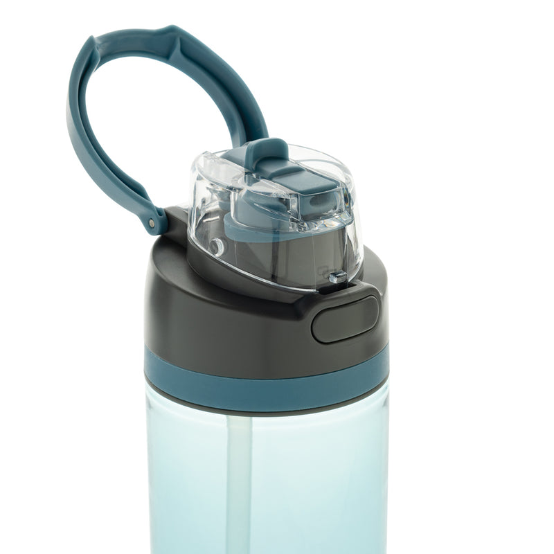 Load image into Gallery viewer, XD Collection Omni Sip RCS RPET water bottle 800ML in clear and blue with a screw cap and ergonomic design, made from recycled materials.
