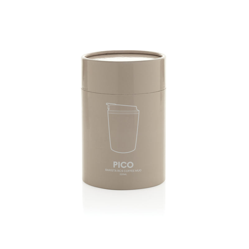 Load image into Gallery viewer, XD Xclusive Pico Barista RCS 220ML coffee mug in tube gift box, white ceramic drinkware with black logo design.
