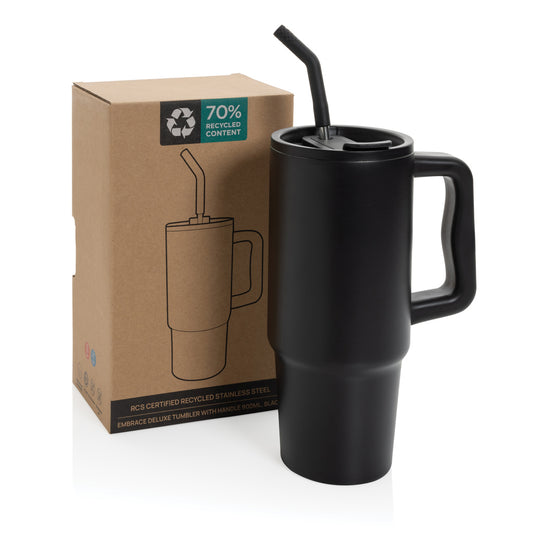 XD Collection Embrace deluxe 900ml RCS recycled stainless steel tumbler for drinks, with a sleek, eco-friendly design.