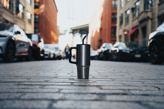 XD Collection Embrace Deluxe RCS recycled stainless steel 900ml tumbler, matte finish, with black lid and ergonomic design.