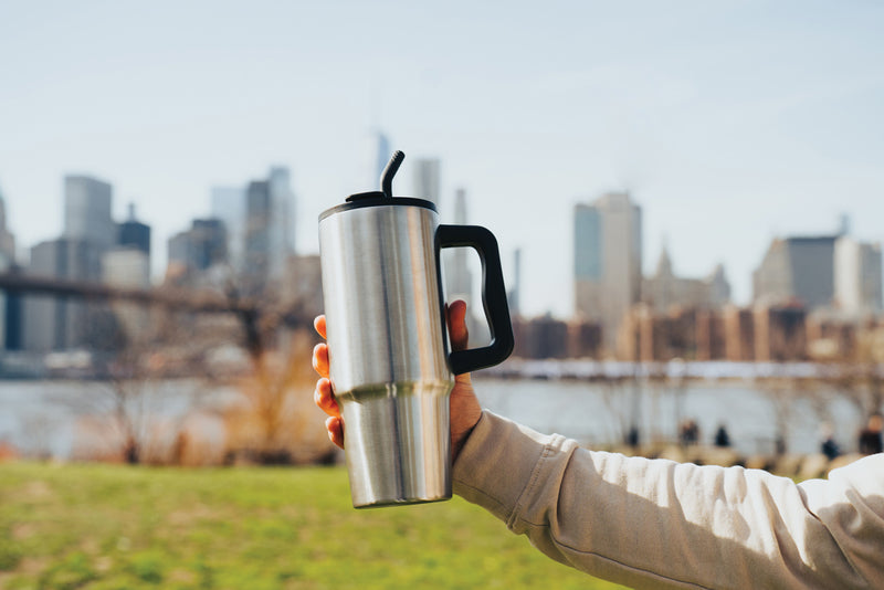 Load image into Gallery viewer, Embrace deluxe RCS recycled stainless steel tumbler 900ml by XD Collection, with a sleek design and reusable drinkware features.
