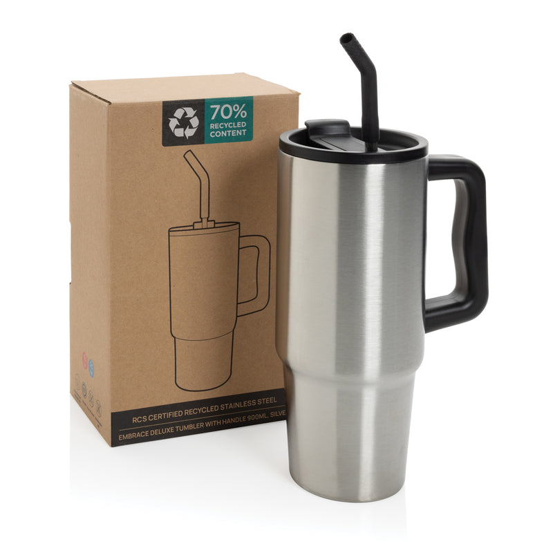 Load image into Gallery viewer, Embrace deluxe RCS recycled stainless steel tumbler 900ml by XD Collection, featuring a sleek drinkware design with a secure lid.
