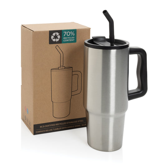 Embrace deluxe RCS recycled stainless steel tumbler 900ml by XD Collection, featuring a sleek drinkware design with a secure lid.
