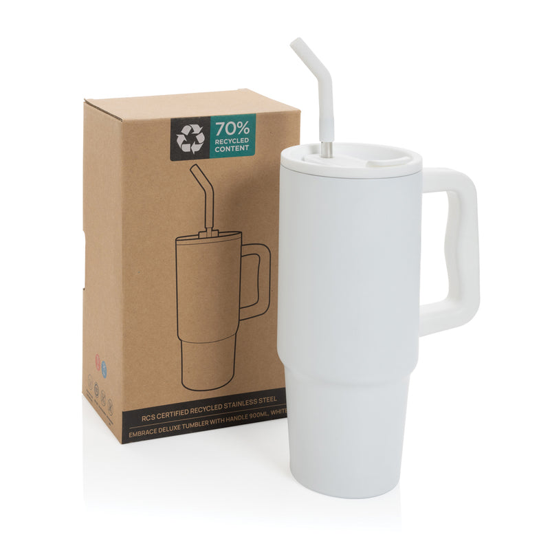 Load image into Gallery viewer, Embrace Deluxe RCS recycled stainless steel tumbler 900ml by XD Collection, showcasing a sleek, eco-friendly drinkware design.
