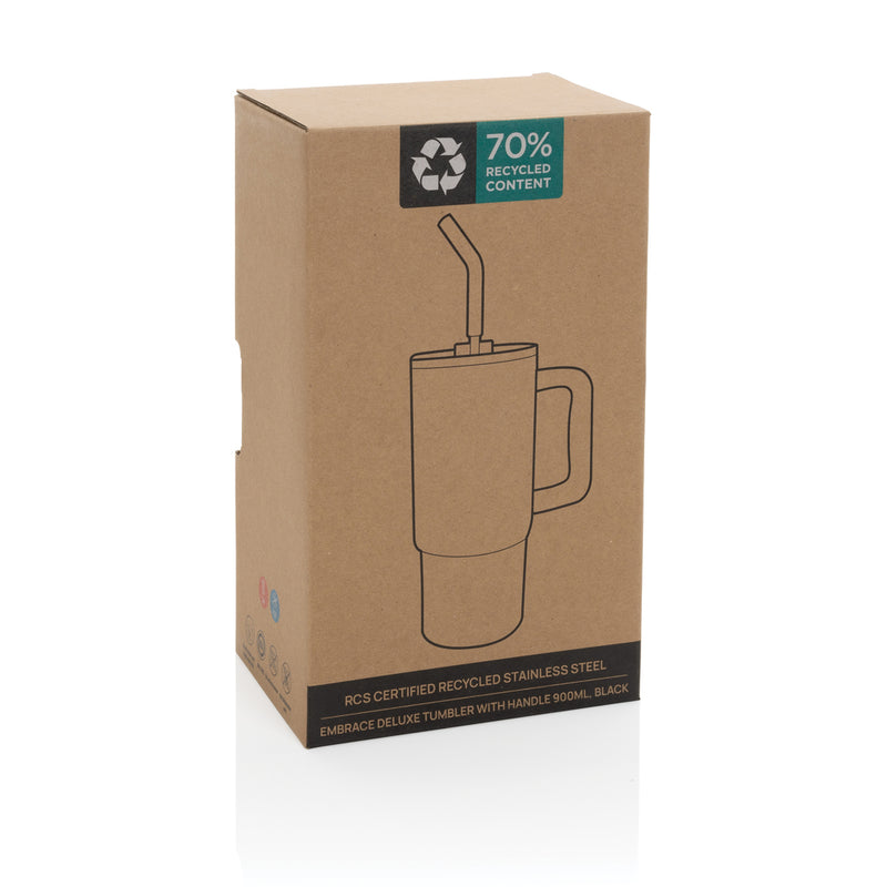 Load image into Gallery viewer, Embrace deluxe RCS recycled stainless steel tumbler 900ml from XD Collection, showcasing a sleek, eco-friendly drinkware design.
