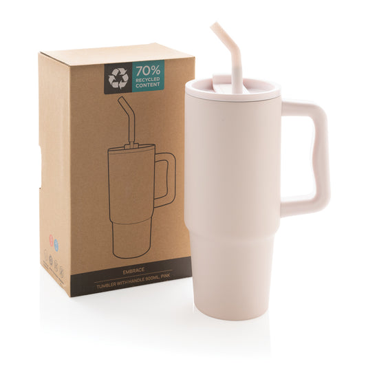 Embrace Deluxe RCS recycled stainless steel tumbler 900ml from XD Collection with a sleek, eco-friendly design and spill-proof lid.