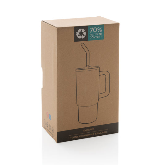 XD Collection Embrace Deluxe RCS recycled stainless steel 900ml tumbler, insulated drinkware with sleek design and eco-friendly materials.