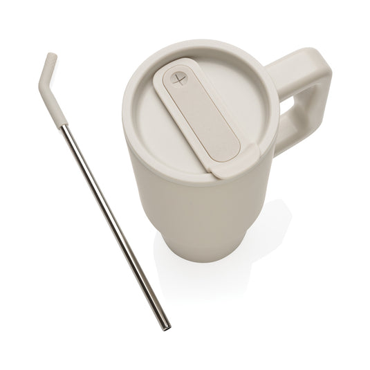 Embrace deluxe RCS recycled stainless steel tumbler 900ml by XD Collection, showing a sleek, eco-friendly drinkware with a lid.
