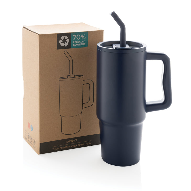 Load image into Gallery viewer, Embrace deluxe RCS recycled stainless steel tumbler by XD Collection, 900ml, with a sleek design and spill-proof lid.
