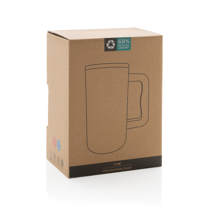Load image into Gallery viewer, Recycled steel mug from XD Collection, 800ml Cube RCS certified drinkware with a sleek, durable design.
