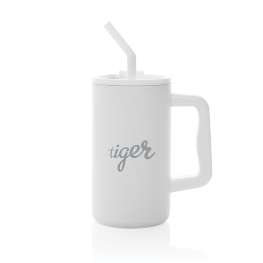 Recycled steel mug from XD Collection, 800ml capacity, cube-shaped drinkware with RCS certification for sustainable use.