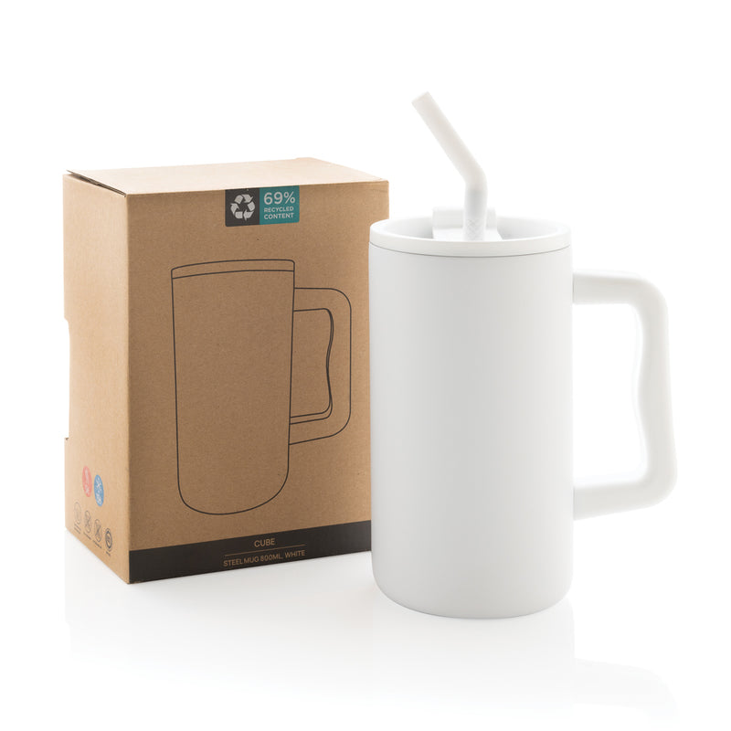Load image into Gallery viewer, Recycled steel mug by XD Collection, 800ml Cube RCS certified drinkware with a sleek, durable design.
