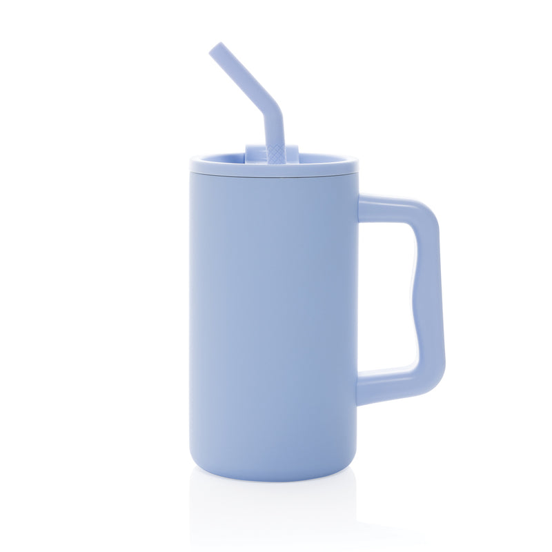 Load image into Gallery viewer, Recycled steel mug from XD Collection, 800ml Cube RCS certified drinkware, with a sleek stainless steel finish and ergonomic handle.
