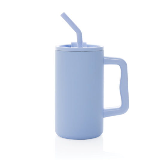 Recycled steel mug from XD Collection, 800ml Cube RCS certified drinkware, with a sleek stainless steel finish and ergonomic handle.