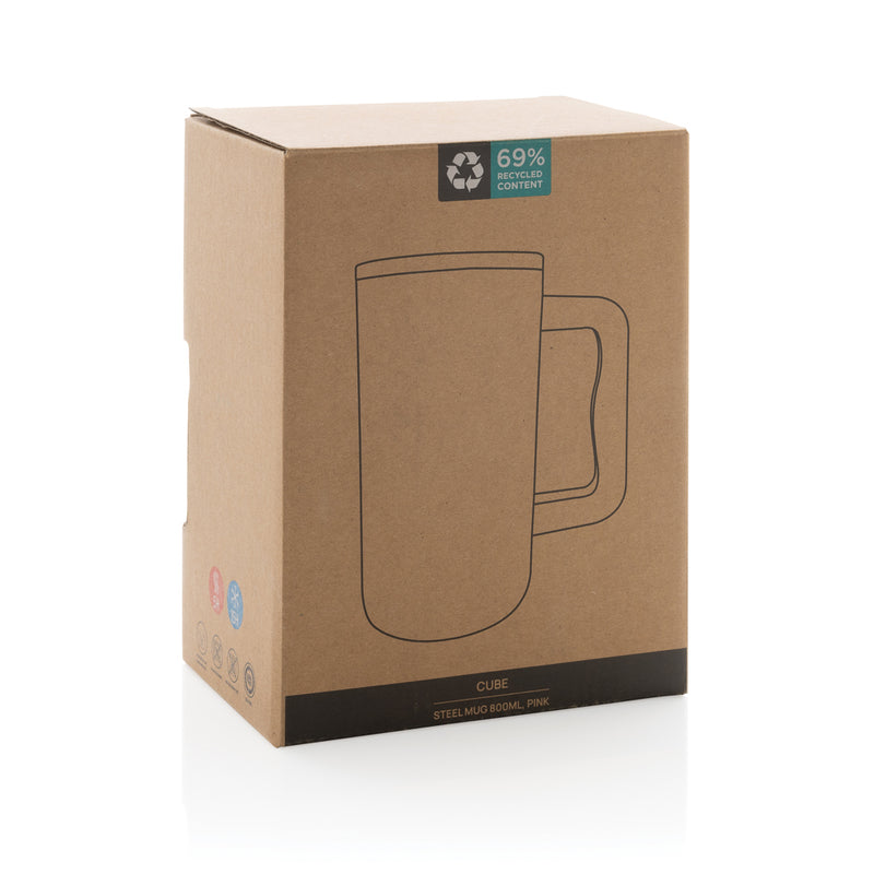 Load image into Gallery viewer, Recycled steel mug by XD Collection, 800ml cube-shaped drinkware with RCS certification, featuring a sleek design and sturdy handle.
